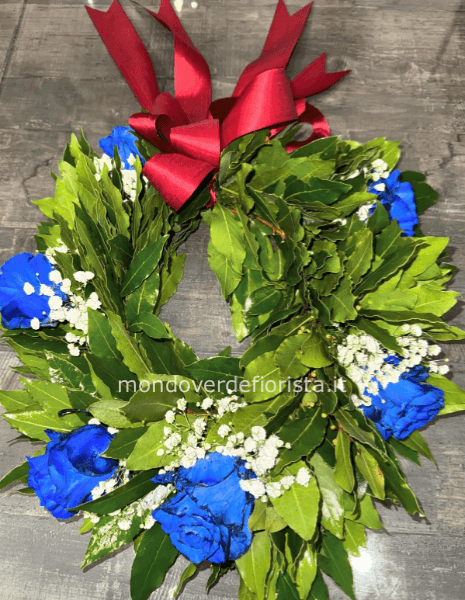 Coroncina di alloro e rose blu